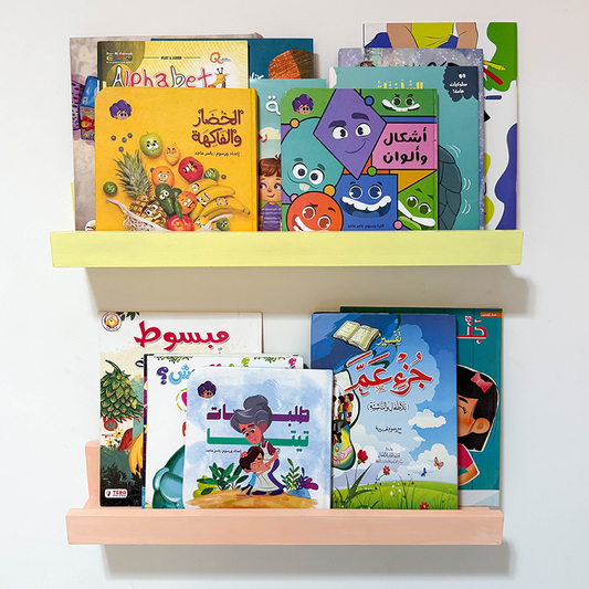رف كتب خشب طبيعي (طقم رفّين)